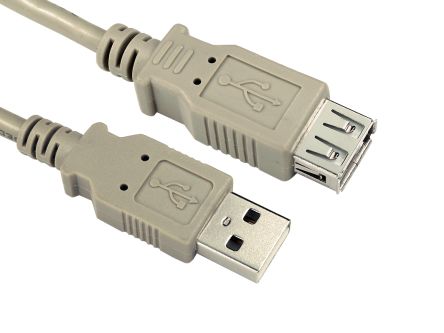 RS PRO Cable USB 2.0, Con A. USB A Macho, Con B. USB A Hembra, Long. 5m