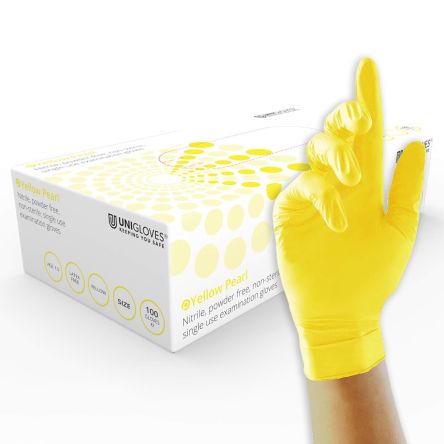 Reldeen Yellow Powder-Free Nitrile Disposable Gloves, Size L