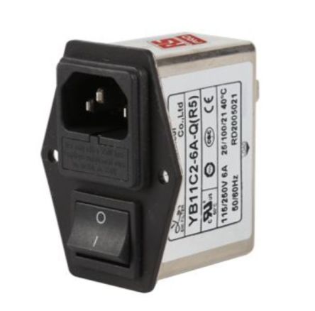 RS PRO 6A 115/250VAC 50/60Hz, Socket Mount Power Line Filter, Fast-On Single Phase Phase