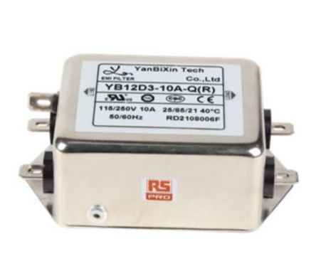RS PRO EMV-Filter, 115/250VAC, 10A, Gehäusemontage, Flachstecker, 1-phasig-phasig 0,4/0,8 MA / 50/60Hz Single Stage