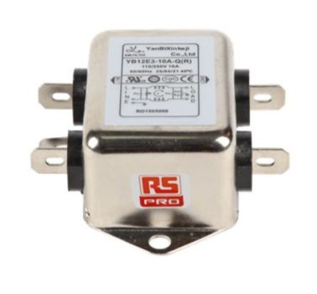 RS PRO Netzfilter, 115/250VAC, 10A, Gehäusemontage, Flachstecker, 1-phasig-phasig 0,4/0,8 MA / 50/60Hz Single Stage