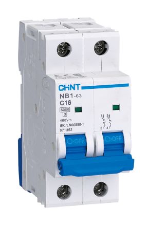 CHINT Interruptor Automático 2P, 16A, Curva Tipo B, NB1, Montaje En Carril DIN
