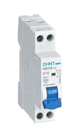 CHINT Leitungsschutzschalter Typ C, Pol 1P+N 10A 230/240V NBH8 DIN-Schienen-Montage