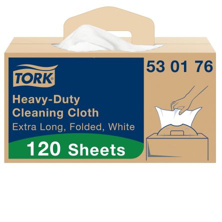 Tork White Non Woven Fabric Cloths For Heavy Duty Cleaning, Box Of 120