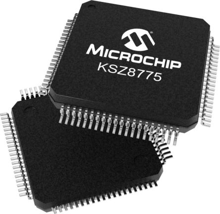 Microchip Switch Ethernet CI, KSZ8775CLXIC, MII, RGMII, RMII, 10 → 100Mbps, LQFP, 80-Pines, 3,3 V