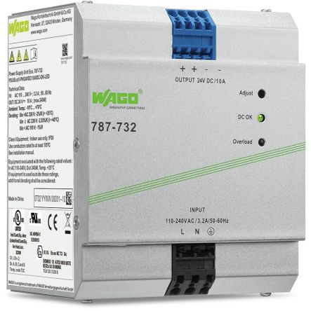 Wago 787 Schaltnetzteile DIN-Schienen Netzteil 240W, 90 → 264 V Ac, 90 → 373 V Dc, 24V Dc / 10A