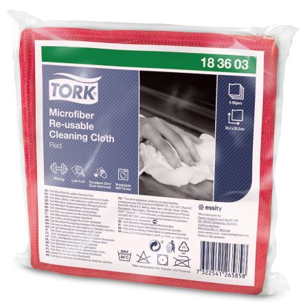 Tork Red Microfibre Cloths For Cleaning, Plastic Of 6