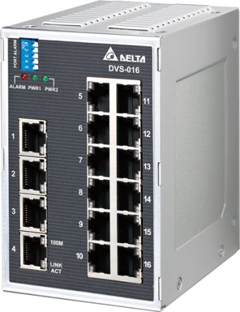 Delta Electronics Ethernet-Switch, 16 X RJ45 / 4.8Mbit/s, Bis 100m, 12 → 48V Dc