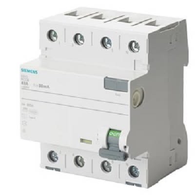 Siemens Interrupteur Différentiel SENTRON 5SV3xxx, 4 Pôles, 80A, 500mA, Type A