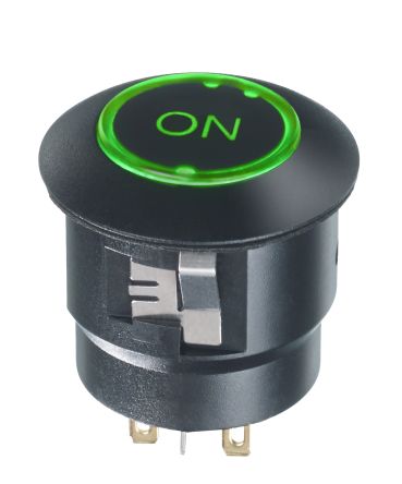 APEM Interruptor De Botón Pulsador FD, SPST - NO, Momentáneo (NA), 12V Dc, Montaje En Panel, IP67, Iluminado, ON / OFF