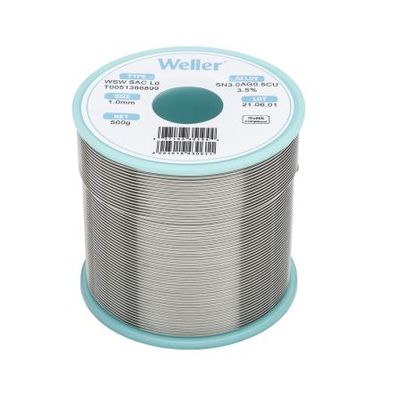 Weller WSW SAC L0 Lötzinn Bleifrei 96.5%Sn 0%Pb 0.5%Cu 3%Ag, 217-221°C, Ø 1mm / 500g