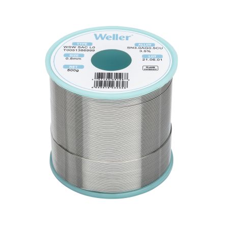 Weller WSW SAC L0 Lötzinn Bleifrei 96.5%Sn 0%Pb 0.5%Cu 3%Ag, 217-221°C, Ø 0.8mm / 500g