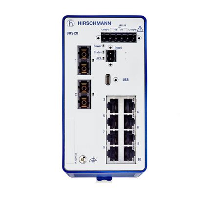 Hirschmann Switch Ethernet BOBCAT 10 Ports RJ45, 1000 → 2500Mbit/s, Montage Rail DIN 12 → 24V C.c.