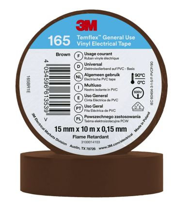 3M Temflex 165 Isolierband, Vinyl Bronzefarben, 0.152mm X 15mm X 10m