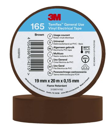 3M Temflex 165 Isolierband, Vinyl Bronzefarben, 0.152mm X 19mm X 20m