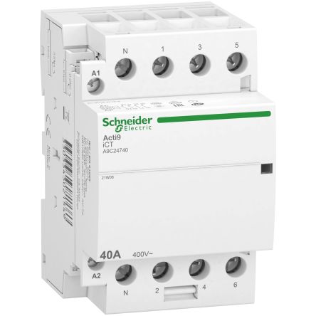 Schneider Electric Contactor Acti9 IDT40 De 4 Polos, 4 NA, 40 A, Bobina 240 V Ac