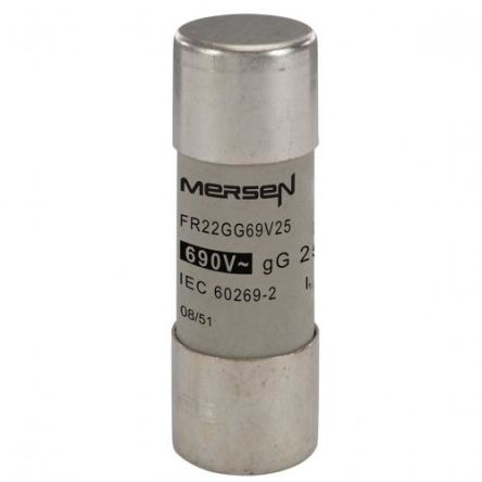 Mersen 25A Slow-Blow Ceramic Cartridge Fuse, 22.2 X 58mm