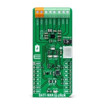 MikroElektronika MAX77654 Entwicklungsbausatz Spannungsregler, BATT-MAN 2 Click Stromüberwachungseinheit (PMU)