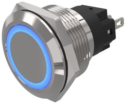 EAO Voyant LED Lumineux Bleu, Dia. 22mm, 24V C.a. / V C.c., Taille De La Lampe 25 Mm, IP65, IP67