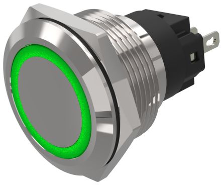EAO 82 Series Green Indicator, 12V Ac/dc, 22mm Mounting Hole Size, Solder Tab Termination, IP65, IP67