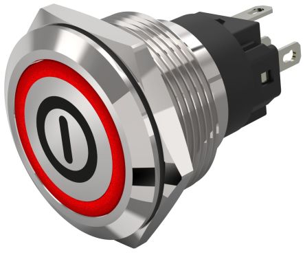 EAO 82 Series Illuminated Illuminated Push Button Switch, Momentary, Panel Mount, 22.3mm Cutout, SPDT, Red LED, 240V,