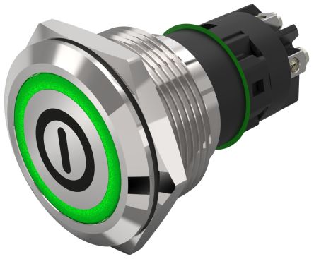 EAO 82 Series Illuminated Illuminated Push Button Switch, Momentary, Panel Mount, 22.3mm Cutout, SPDT, Green LED, 240V,