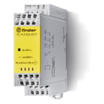 Finder DIN Rail Non-Latching Relay With Guided Contacts, 110V Dc Coil, 6A Switching Current, DPDT
