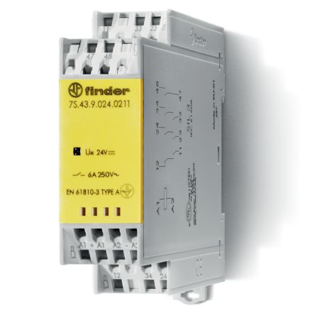Finder DIN Rail Non-Latching Relay With Guided Contacts, 48V Dc Coil, 6A Switching Current, 3P