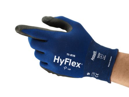 Ansell Blue Nylon, Spandex Extra Grip, Good Dexterity Work Gloves, Size 10, XL, Nitrile Foam Coating