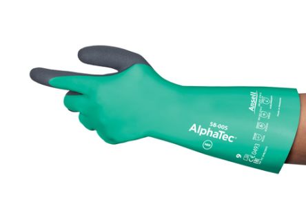 Ansell Green Neoprene, Nitrile Chemical Resistant Work Gloves, Size 7, Small, Neoprene Coating