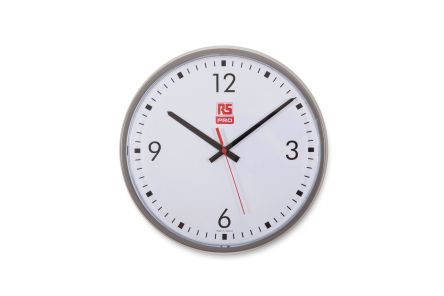RS PRO Reloj De Pared Plateado, Ø 310mm No, Suministrado Con 1 Pila AA