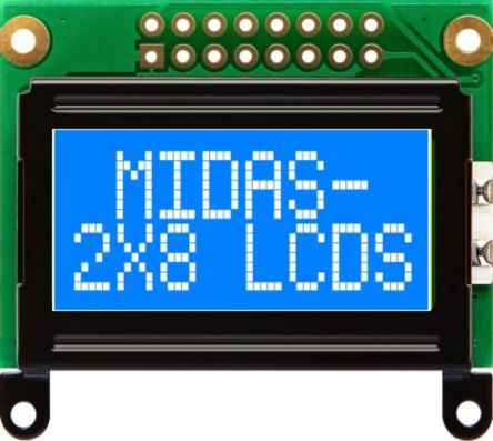 Midas Alphanumerische LCD-Anzeige, Alphanumerisch Zweizeilig, 8 Zeichen