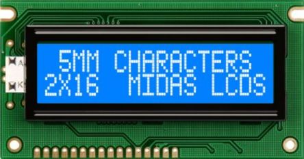 Midas Afficheur Alphanumérique LCD, Alphanumérique 2 X 16 Caractères
