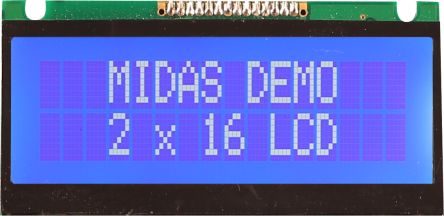 Midas Alphanumerische LCD-Anzeige, Alphanumerisch Zweizeilig, 16 Zeichen