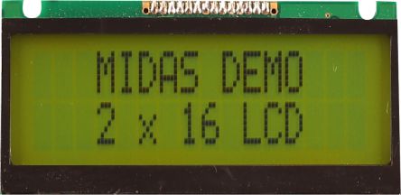 Midas MC21605FA6WE-SPTLY Alphanumeric LCD Alphanumeric Display, 2 Rows By 16 Characters