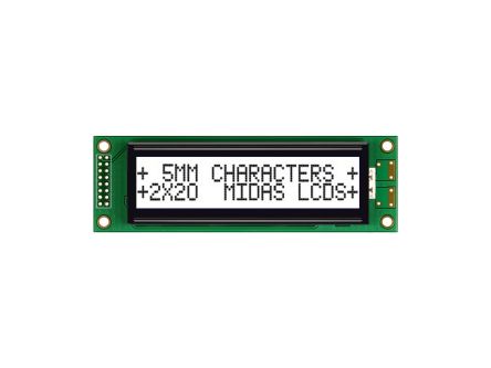 Midas MC22005A6W-FPTLWS-V2 Alphanumeric LCD Alphanumeric Display, 2 Rows By 20 Characters