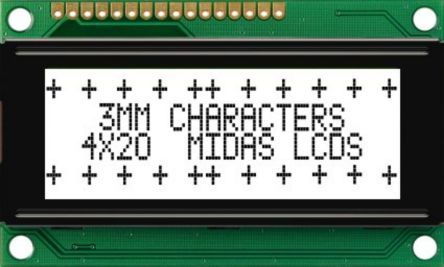 Midas MC42004A6W-FPTLW-V2 Alphanumeric LCD Alphanumeric Display, 4 Rows By 20 Characters