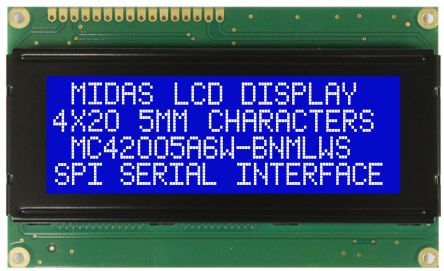 Midas Alphanumerische LCD-Anzeige, Alphanumerisch Vierzeilig, 20 Zeichen
