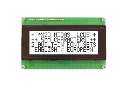 Midas Afficheur Alphanumérique LCD, Alphanumérique, 4 Lignes De 20 Caractères