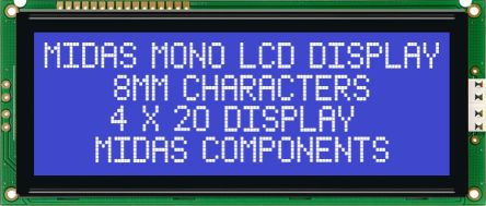 Midas LCD 数字显示器, 字母数字显示, 4行20个字符
