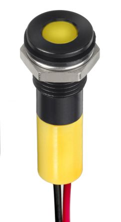 RS PRO Yellow Panel Mount Indicator, 24V Dc, 8mm Mounting Hole Size, Lead Wires Termination, IP67
