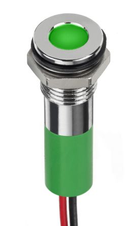 RS PRO Voyant LED Lumineux Vert, Dia. 8mm, 24V C.c., Taille De La Lampe 5 Mm, IP67
