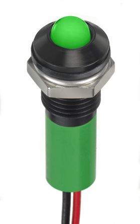 RS PRO Voyant LED Lumineux Vert, Dia. 8mm, 12V C.c., Taille De La Lampe 5 Mm, IP67