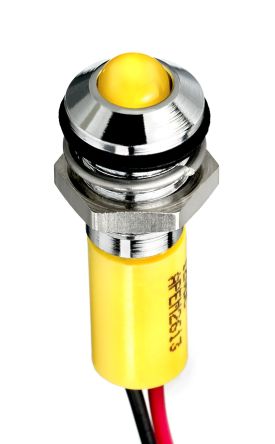 RS PRO Yellow Panel Mount Indicator, 24V Dc, 8mm Mounting Hole Size, Lead Wires Termination, IP67