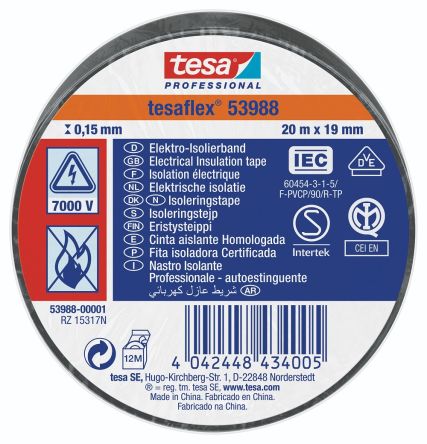 Tesa Isolierband, PVC Schwarz, 0.15mm X 19mm X 20m