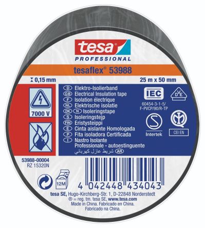 Tesa Ruban D'isolation électrique En PVC Noir 25m X 50mm X 0.15mm