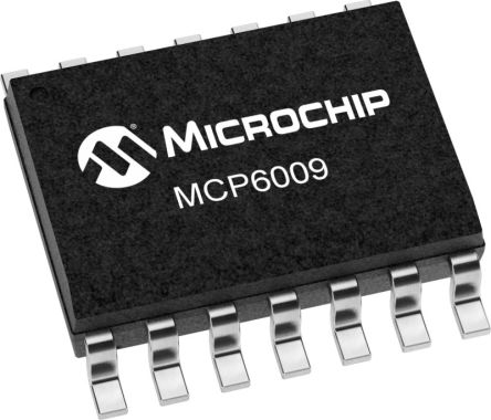 Microchip Amplificadores Operacionales MCP6009-E/SL, 1,8 → 5,5 V 1MHZ SOIC, 14 Pines, Entrada / Salida Rail-to-Rail