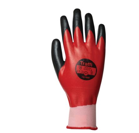 Traffi Red Nitrile, Nylon Cut Resistant Cut Resistant Gloves, Size 12, Nitrile Coating