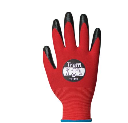 Traffi Schneidfeste Handschuhe, Größe 8, M, Schneidfest, Nitril, Nylon Rot