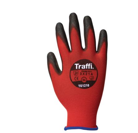 Traffi Guantes Resistentes A Cortes De Polietileno Rojo, Talla 10, XL, Con Recubrimiento De Poliuretano